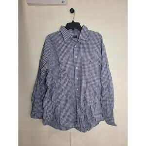 Mens Nautica long sleeve dress shirt, blue‎ checkered, size 17.5 & 34/35